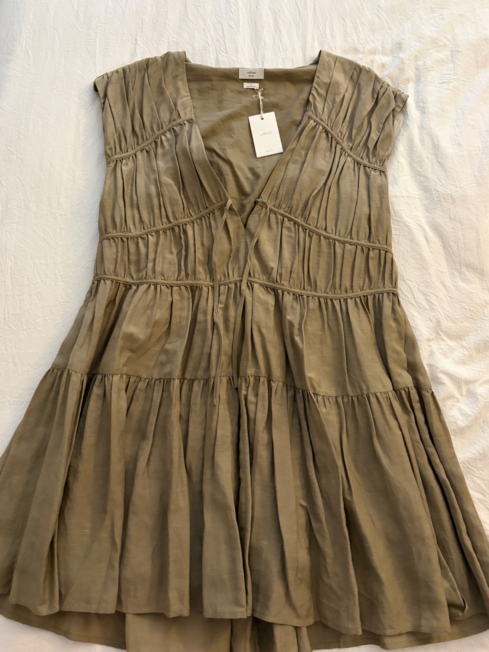 Aritzia Olive Tiered Mini Dress